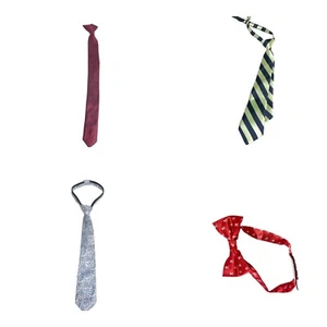 James MorganLot of 4 Boys Neck Ties Clip On Geometric & Striped Pattern Blue Red - Picture 1 of 11