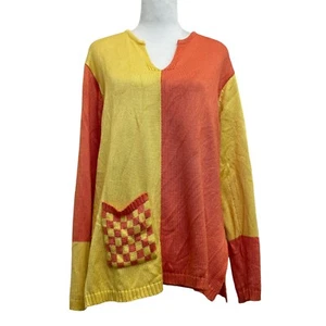 Suéter Fia Italia Vintage Tejido a Mano Naranja y Amarillo Colorblock Talla L Dopamina - Imagen 1 de 10