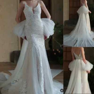 Tren Capilla Desmontable 2M con Lazo Grande para Vestidos de Novia Encaje Tul Blanco - Imagen 1 de 4