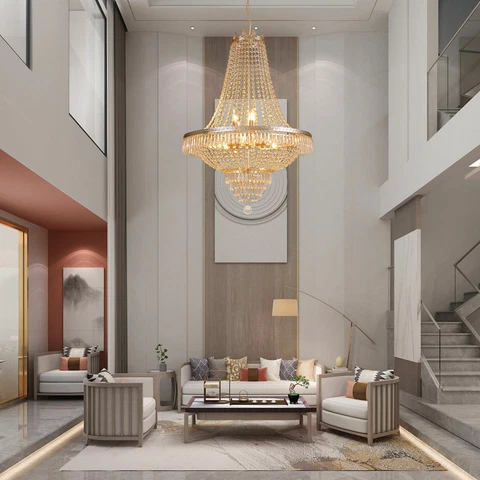 30'' Glod Crystal Chandelier Luxury Ceiling Light Hanging Light Living Room Lamp Cover