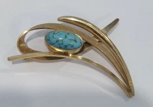 Broche Pin Modernista Trabajo Modernista Piedra Azul Relleno de Oro 14k G47 - Imagen 1 de 5