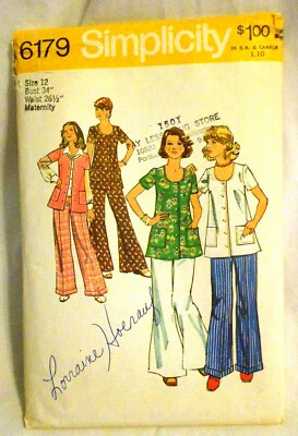 Vintage 1973 Simplicity  Pattern #6179 Maternity Pants and Top Size 12 - Image 1 of 2