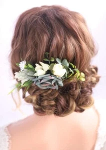 Dusty Blue Wedding Floral Hair Comb Navy Blue Headband for Brides Garden Wedding - Picture 1 of 2
