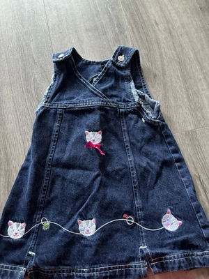 Vintage Embroidered 90s Girls Denim Cat Toddler Dress - Image 1 of 3