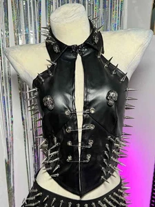 Punk Rock Studded Y2K Vegan Leather TOPS Goth DIY E-Girls Grunge Kawaii Teen E5 - Picture 1 of 19