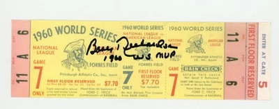 Replica 1960 World Series Game 7 Ticket signed by Bobby Richardson WS MVP - Image 1 of 2