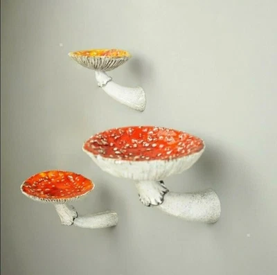 Mushroom Hanging Shelf Floating Shelves Wall Mounted Home Office Resin Display - Image 1 of 4