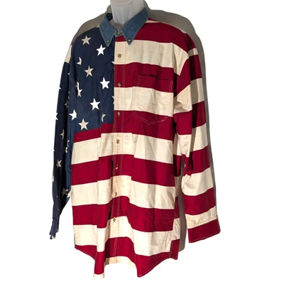 Vintage Roper Shirt 2XT American Flag Stars Stripes Western Button Up with FLAWS - Image 1 of 4