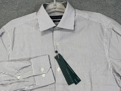 Perry Ellis Shirt Mens 15 32/33 Brown Multi Slim Fit Non Iron Dress Striped - Image 1 of 4