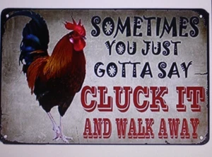 Cluck It Chicken Funny Tin Sign Retro Country Look Home & Garden Decor NWT - Picture 1 of 3