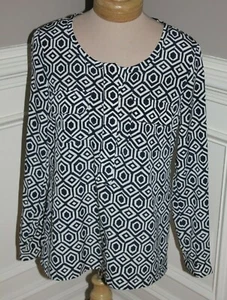 Gap 1/2 Button Geometric Print Tunic Blouse Small Slate Navy Blue White BOHO top - Picture 1 of 11