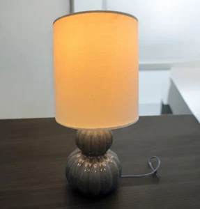 Luxury Ceramic Gray Pumpkin Desk Lamp Bedside Table Lamp Linen Shade - Picture 1 of 14