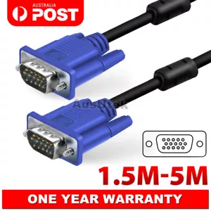 1.5M 3M VGA SVGA 15pin Male to Male Extension PC Monitor LCD HD Screen Cable OZ - Picture 1 of 6
