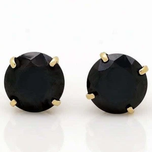 2CTW Simulated Black Diamond Round 14K Yellow Gold Push Back Stud Earrings 6mm - Picture 1 of 4
