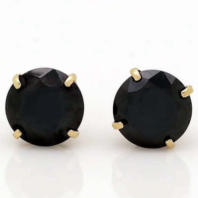 2CTW Simulated Black Diamond Round 14K Yellow Gold Push Back Stud Earrings 6mm - Image 1 of 4