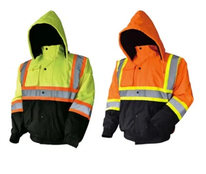Hi Vis Class 3 Insulated Safety Jacket Bomber Jacket Coat Fleece Reflective - Picture 1 of 27
