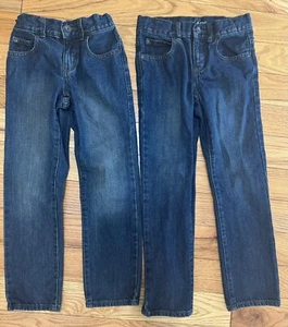 2 Childrens Place Boys Jeans Size 7 Straight Leg Adjustable Waist Band Blue Snap - Picture 1 of 5