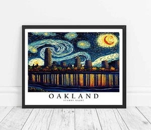 Oakland City Starry Night Photo Art Print Poster Wall Art Painting - Picture 1 of 7