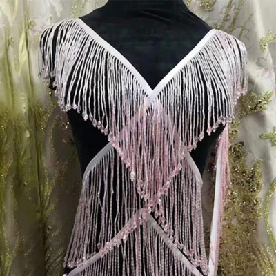 1 Yard Glass Tube Beaded 15CM Fringe Tassel Trim Ribbon DIY Dance Costume Dress - Image 1 of 4