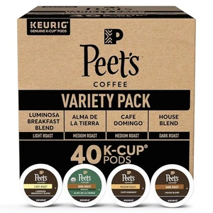Peets Caffè Varietà Confezione 10 Cialde Tazza K Conteggio 4 Scatole Tostatura Medio Scuro Chiaro - Foto 1 di 8