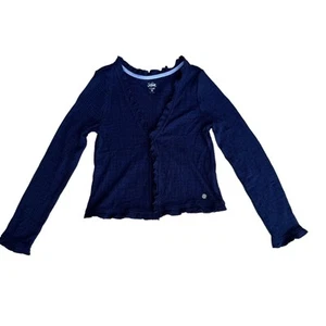 Justice  Girls Navy Knitted Ribbed Ruffle Long Sleeves Cardigan Size M (10) - Picture 1 of 3