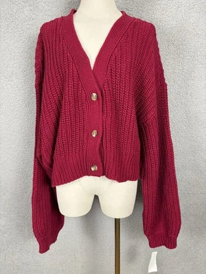 Cárdigan suéter tejido con botones delanteros recortado rojo Rumba Roxy para mujer XL NUEVO CON ETIQUETAS Foto 1 de 4