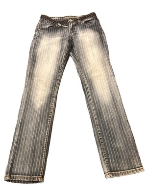 Pantalones de mezclilla desgastados Younique Jeans para mujer 11 azules a rayas pierna recta Foto 1 de 4