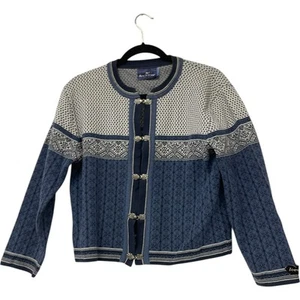 Icewear Maglione Donna M Blu Bianco Nordico Islanda Cardigan Cotone Metallo Clip - Foto 1 di 7