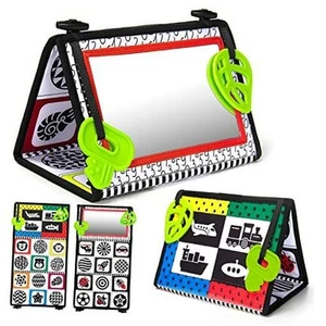 Tummy Time Floor Mirror, Double High Contrast Activity Developmental Black - Picture 1 of 7