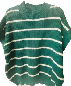 SHEIN Curve Women’s Green White Striped Short Sleeve Knit Sweater 2XL - Picture 1 of 6