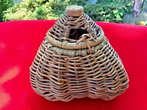 Antique Primitive BUTTOCKS BASKET with LID Snake Charmer Fishing Fisherman RARE - Picture 1 of 12