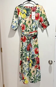 SÜSS! Zara XXL Midikleid Popeline mit Gürtel und Blumenmuster und Taschen - Bild 1 von 6