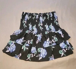 Wild Fable Floral Print Smocked Ruffle Mini Skirt Black Size S - Picture 1 of 7