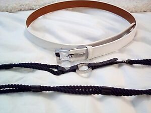 RALPH LAUREN Large Women’s White Leather & Black Rope/Nylon Belts Lot of 2 