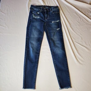 American Eagle Next Level Stretch JEGGING Jeans Womens 0 Short Blue Distressed - Picture 1 of 20