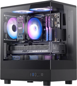 Micro ATX PC Case, Pre-Install 3 PWM ARGB Fans Computer Case, Full View Dual Tem - Picture 1 of 12