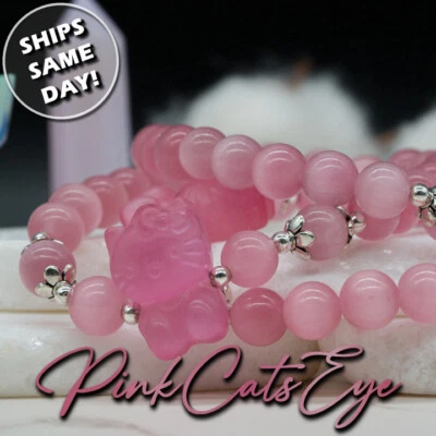 Pulsera Hello Kitty Ojo de Gato Rosa Joyería de Cristal Regalo Anime Kawaii Amante de los Gatos Foto 1 de 4
