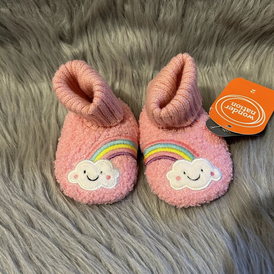 Pantuflas Wonder Nation Talla 2 Rosa Esponjoso Arcoíris Zapatos Botín Foto 1 de 4