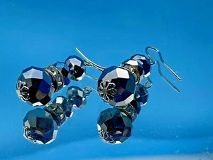 Long Silver Crystal Diamante Rhinestone Drop Earrings Silver 4cm long - Picture 1 of 8