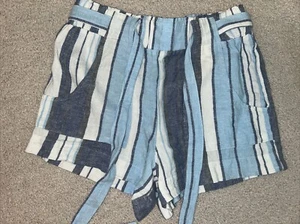 Indigo Rein Womens Linen Rayon Paper Bag Striped Shorts Blue White Stripe Size M - Picture 1 of 15