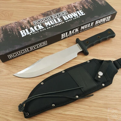 Rough Ryder Bowie Fixed Knife 3Cr13 Stainless Steel Blade Black Synthetic Handle