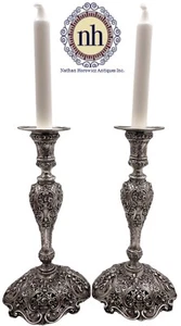 Pair of German Continental Silver Shabbat Candlesticks from 19th Century Ornate - Picture 1 of 12