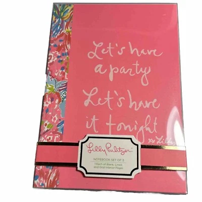 Lilly Pulitzer ‘Let’s have a party’ 4.5” x 6.5" NOTEBOOK SET Blank,Lined & Grid - Image 1 of 4