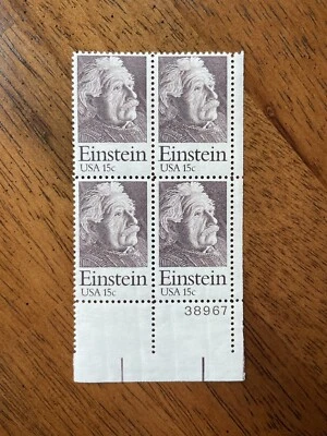 1979 USPS Plate Block Stamps: Physicist ALBERT EINSTEIN 15¢ (Sc# 1774), MNH, NEW - Image 1 of 3