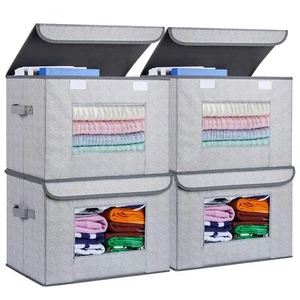 Fabric Foldable Storage Boxes 4-Pack Large Collapsible Stackable Storage Bins... - Picture 1 of 6