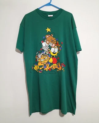 Camisa De Colección Garfield And Friends Talla Única Camisa para Dormir Larga Verde 1993 Dibujos Animados Foto 1 de 4
