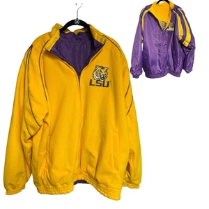 VINTAGE 90s RARE LSU Tigers Reversible Jacket XL Purple/Gold Fleece Windbreaker - Picture 1 of 12