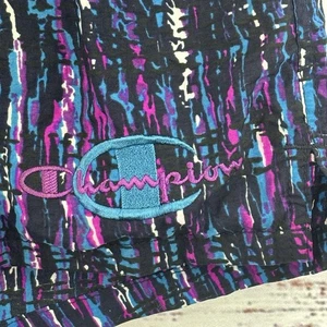 Champion Shorts Mens Large Abstract Swim Trunks Mesh Liner 90s Vintage Teal - Picture 1 of 8