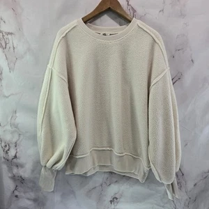 Anthropologie Sweatshirt Womens Medium Cream Teddy Sherpa Fuzzy Slouchy Pilcro - Picture 1 of 12