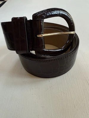 ANN TAYLOR Cuero Genuino 2” Ancho Cinturón Estampado Cocodrilo Marrón Oscuro Mujeres MEDIANO Foto 1 de 4
